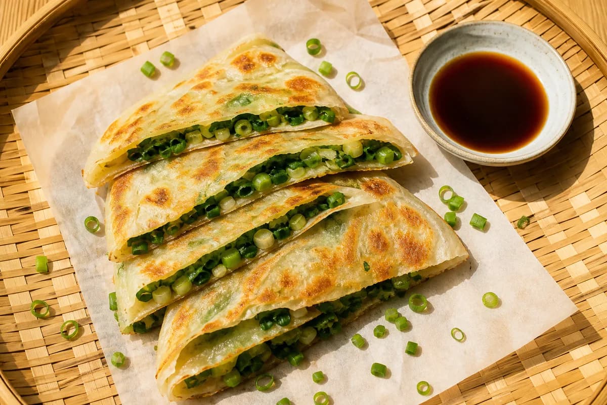 Yifeng Scallion Pie · 義豐蔥油派 — plain scallion pie; add egg only if you want a fuller snack — ilustrasi makanan