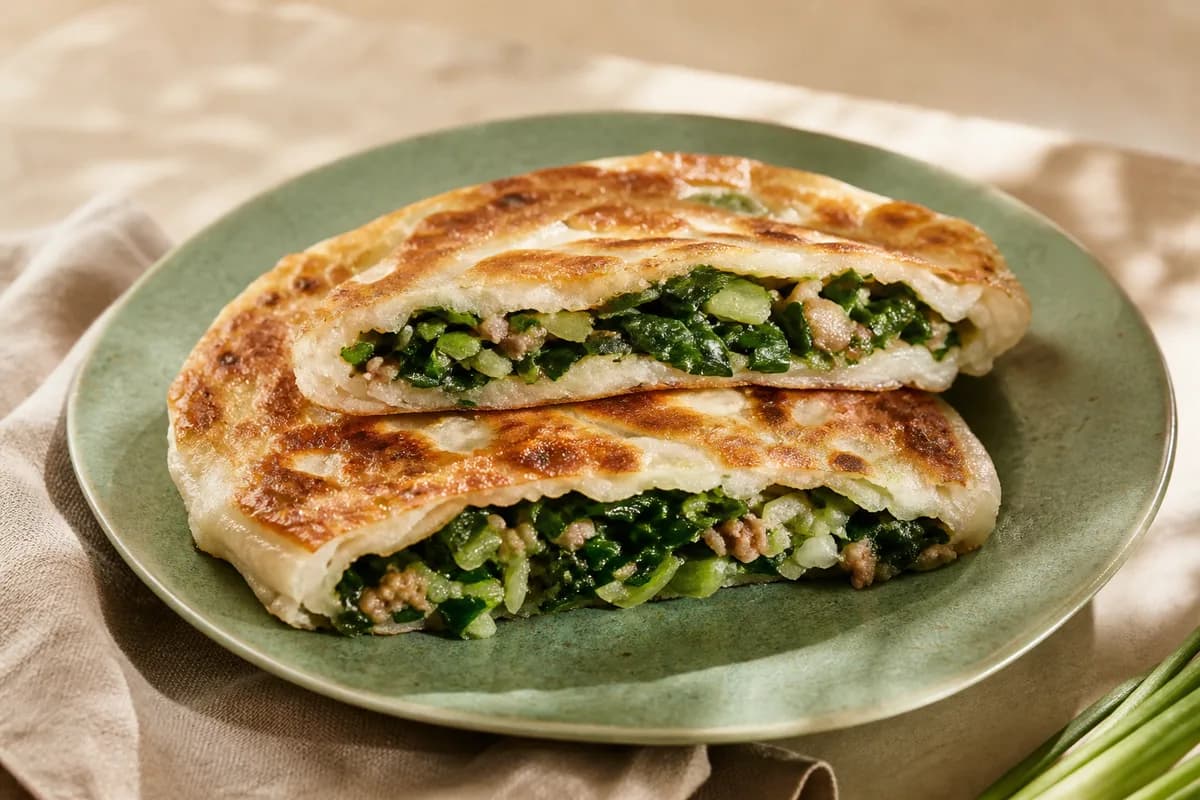 Yubenpu Sanxing Scallion Cake · 玉本舖三星蔥餅 — Sanxing scallion cake — ilustrasi makanan